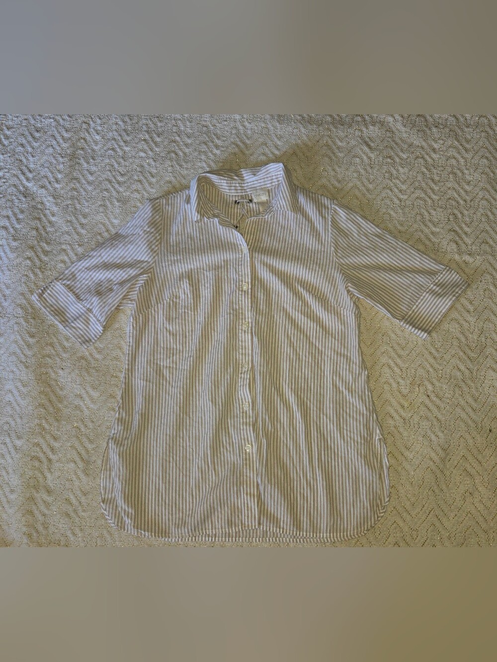 Chico's Beige Striped Button-Down Tunic